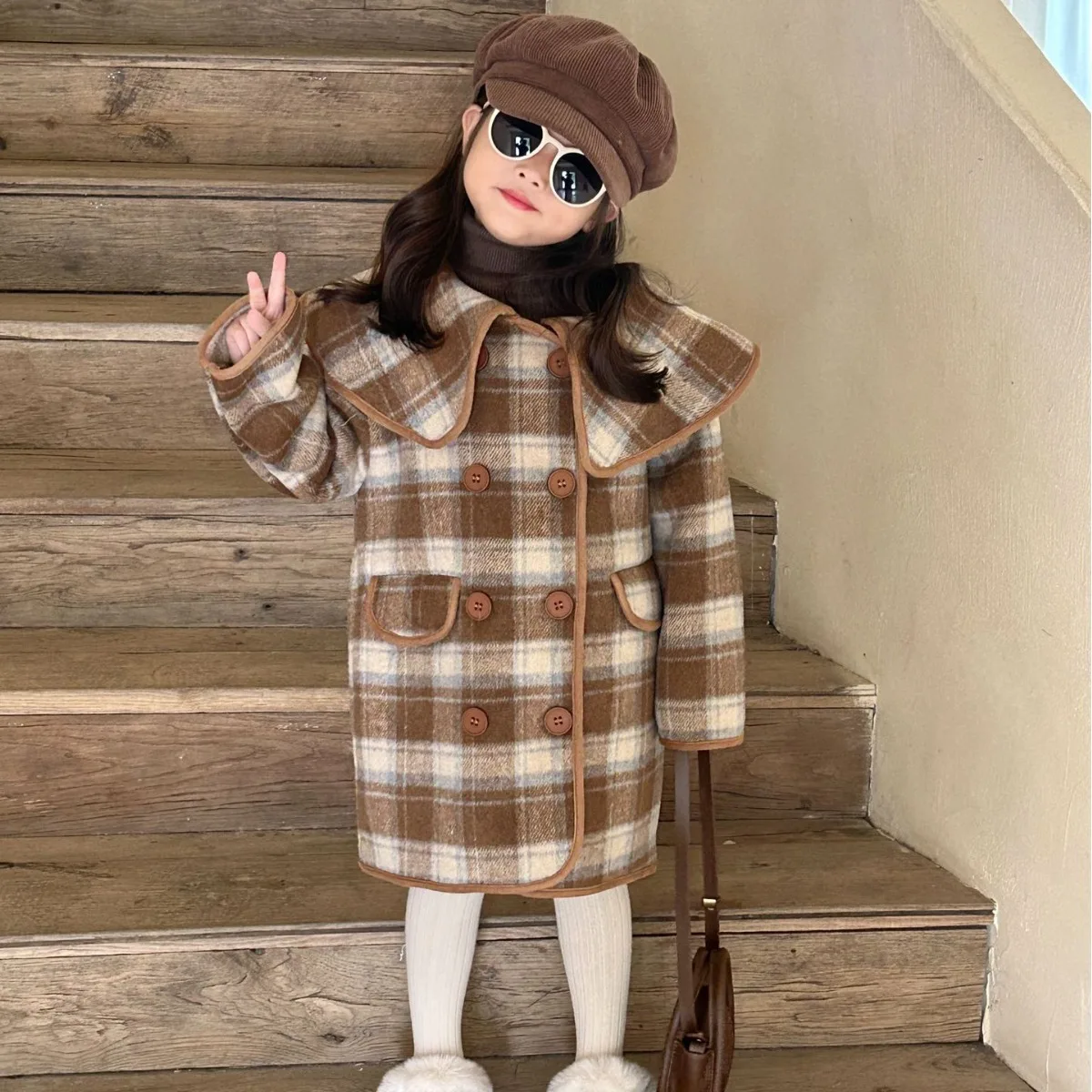 

Girl Coat Girl Long Coat 2023 Winter New Korean Style Plaid Coat Children Baby Girl Winter Wearing Warm Coat Girl Winter Clothes