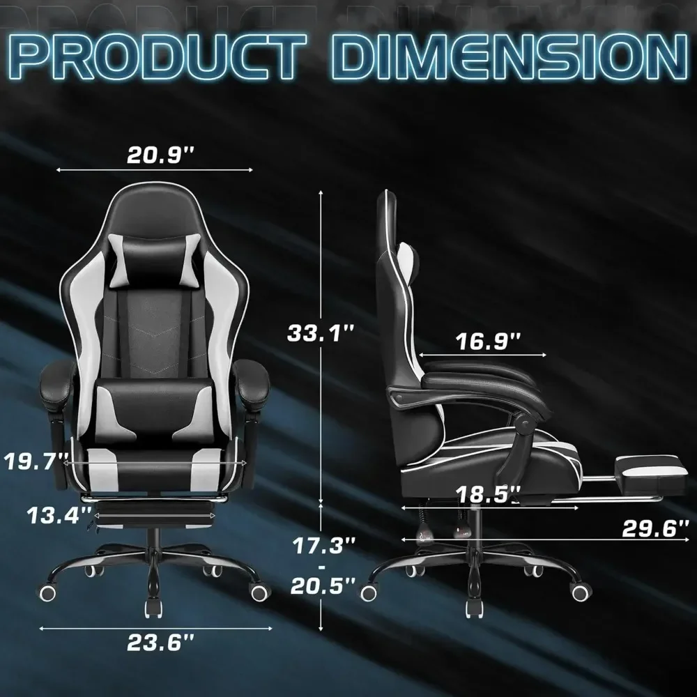 Gaming Chair, Video Game Chair with Footrest and Massage Lumbar Support, Ergonomic Computer Chair Height Adjustable 3