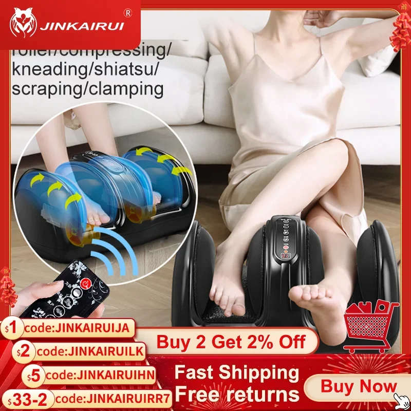 Jinkairui Air Compression Massage Shiatsu Foot Massager Calf Leg Massage Machine with Heat Deep Kneading Remote Controller