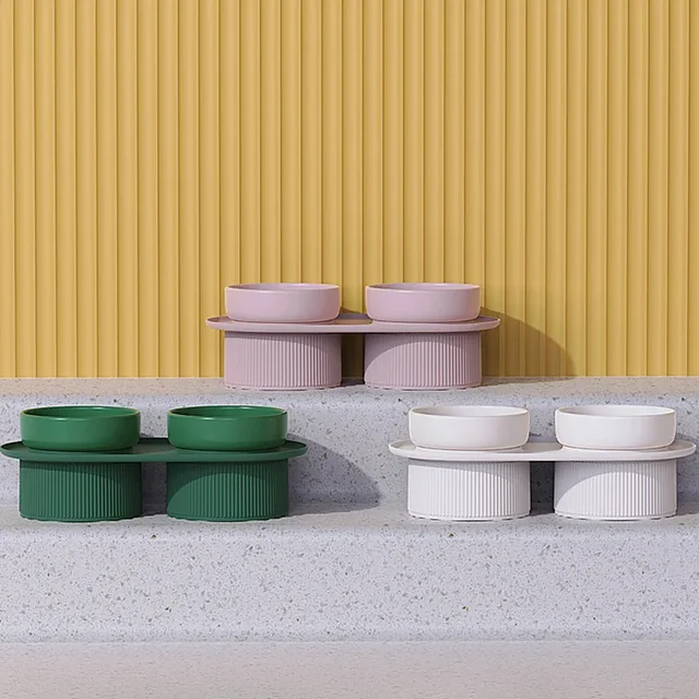 Cat Ceramic Bowl Dogs Double Food Water Feeders with Stand Nordic Pet Elevated Drinking Eating Bowls Cats Feed Accessories