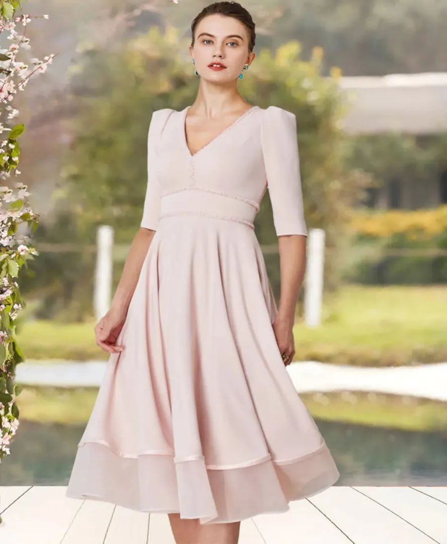 

Женское атласное платье до колен It's yiiya, розовое ТРАПЕЦИЕВИДНОЕ платье из органзы с V-образным вырезом для матери невесты на лето 2019