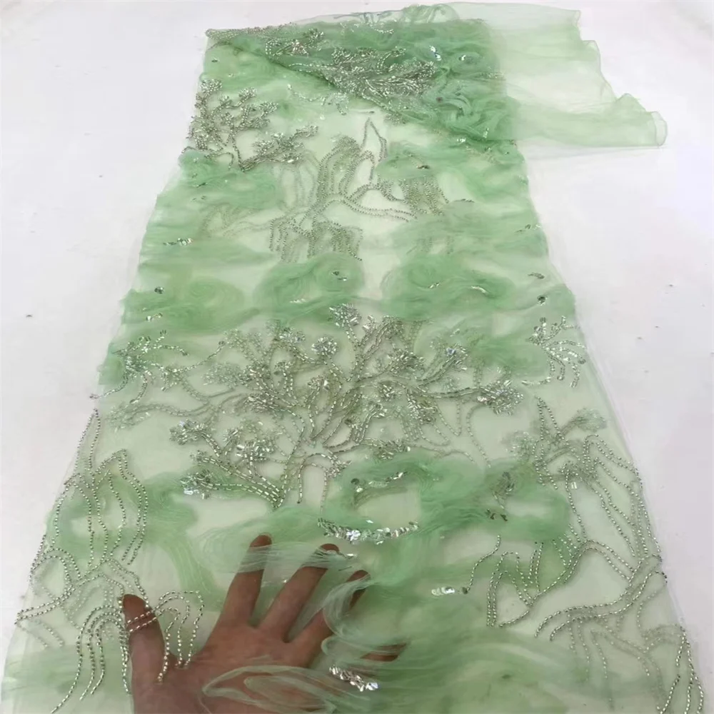 

African Lace Fabric 2023 High Quality Lace Sequins Groom Embroidery For Women Wedding Party Dress Mesh Fabric 5 Yards cd-0300