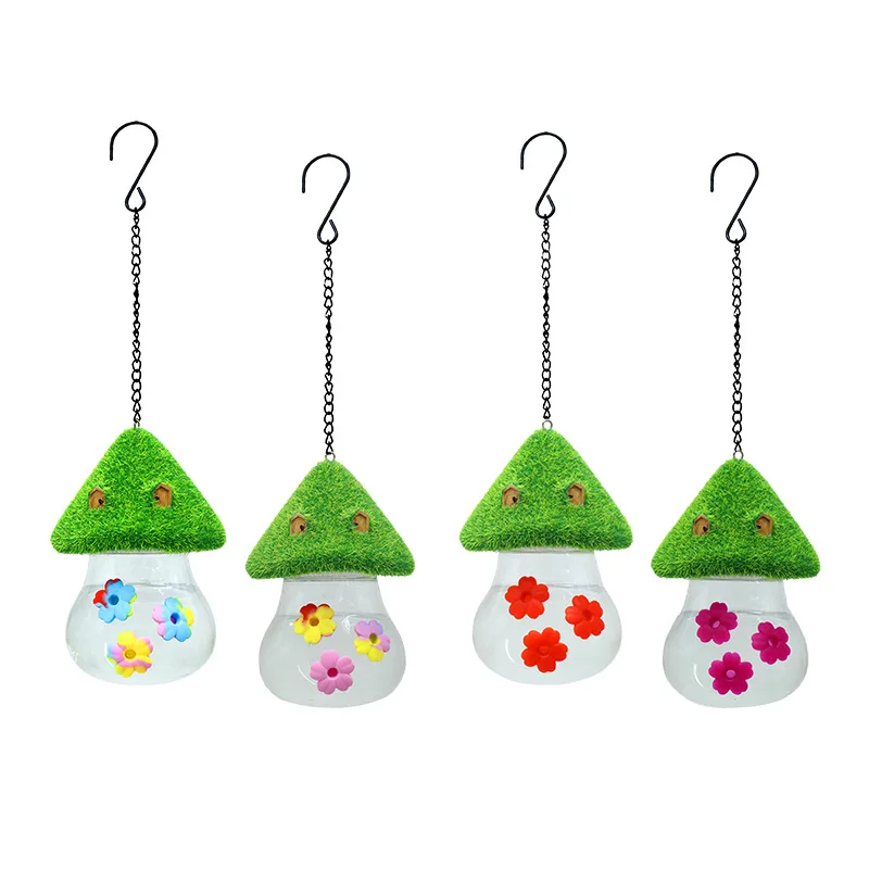Hummingbird Feeder Outdoor Portable Hanging Tie Dyed Silicone Flower Feeder Courtyard Fun Decoration Mushroom Shaped