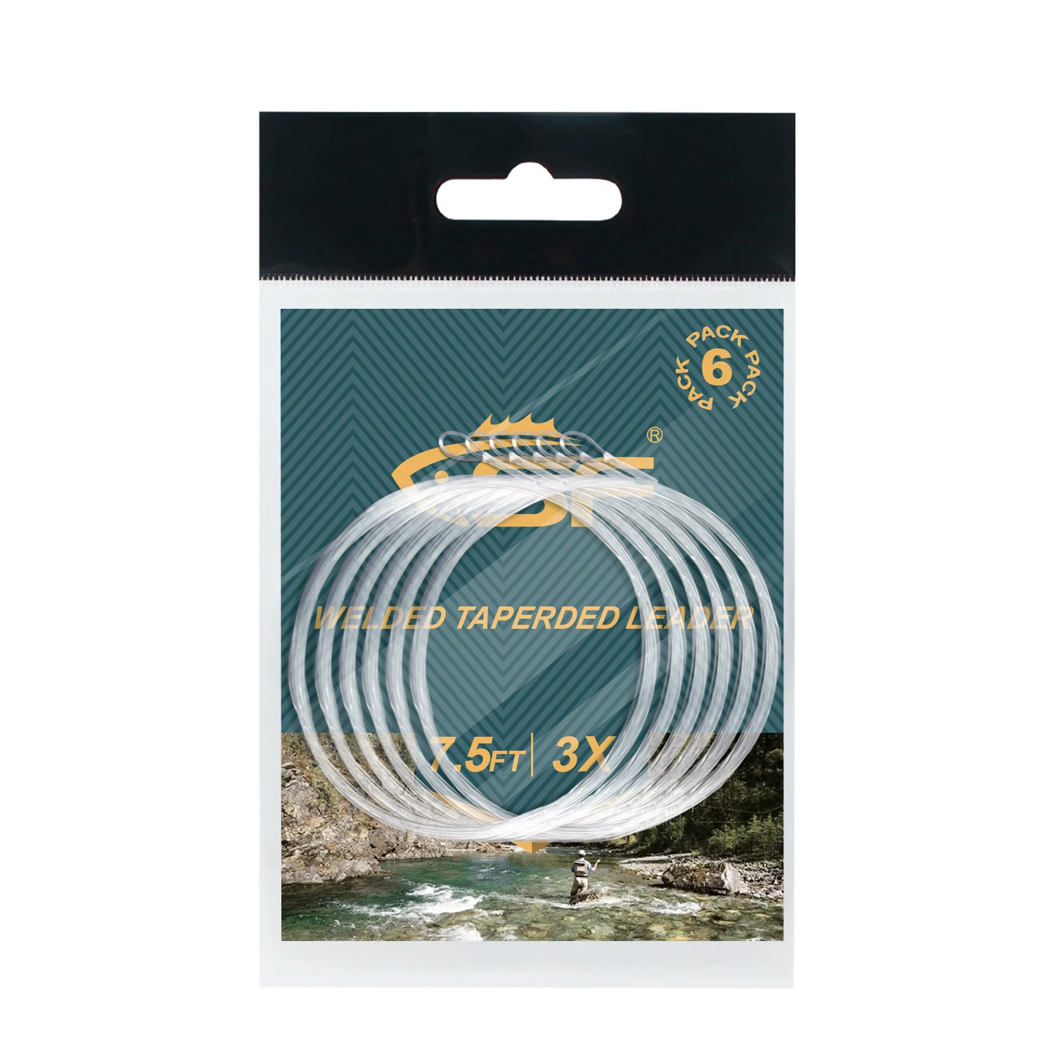 SF Welded Tapered Leader Fly Fishing with Loop Nylon 9/7.5ft Fishing Leader ( 6 PCS)