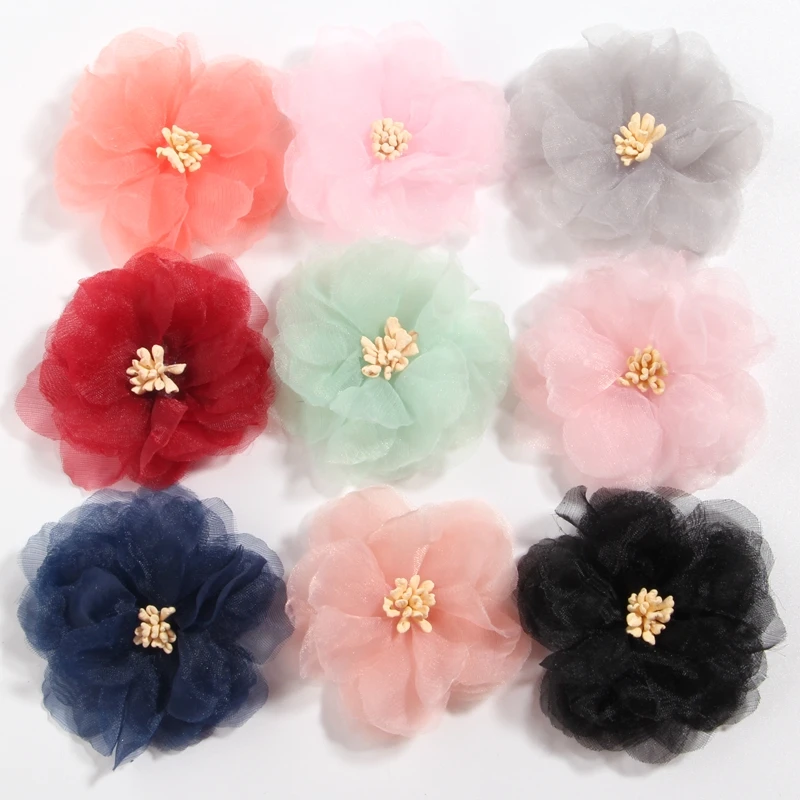 

50PCS 6CM 2.3" Hot Chiffon Artificial Flowers For Hair Accessories Handmade Fabric Flowers For Headbands Wedding Craft Project