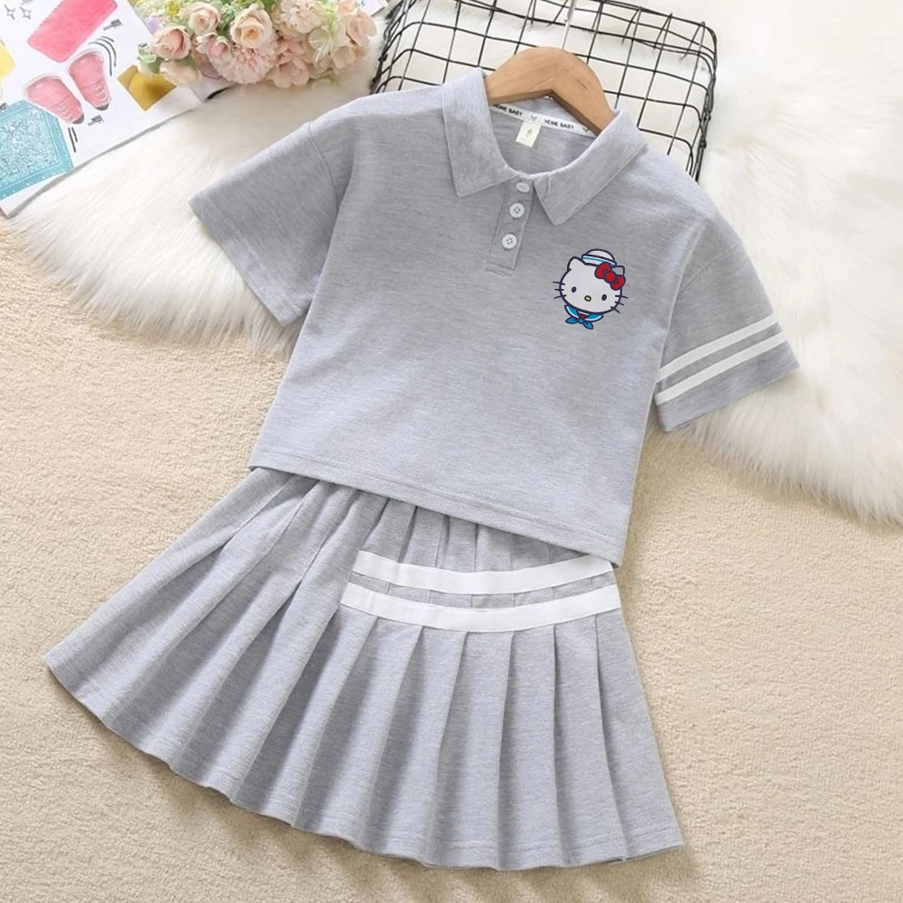

Униформа Hello Kitty Sanrioed, костюм Jk, летняя одежда Аниме Y2K, плиссированная юбка с коротким рукавом для девочек-подростков, корейский комплект детской юбки