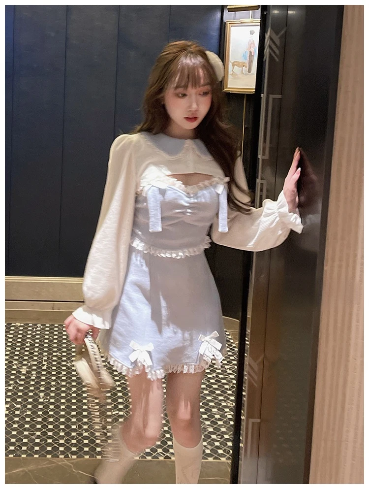 Lace Japanese Sweet Lolita Dress Women Bow Pink Kawaii Party Mini Dresses Female Blue Princess Korean Fashion Dresse Winter 2022 maternity dresses