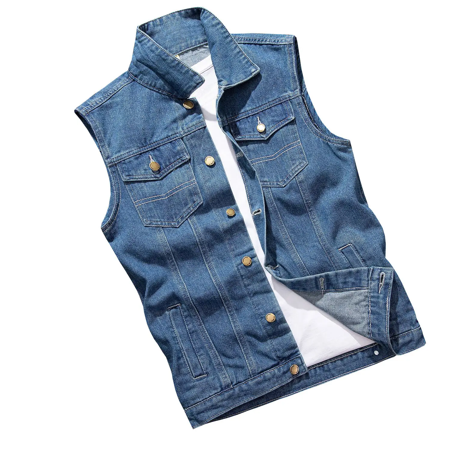 2024 New Mens Spring Autumn Ripped Sleeveless Jeans Jackets Men Pockets Denim Waistcoats Male Cowboy Gilet Tank Streetwear D719 5