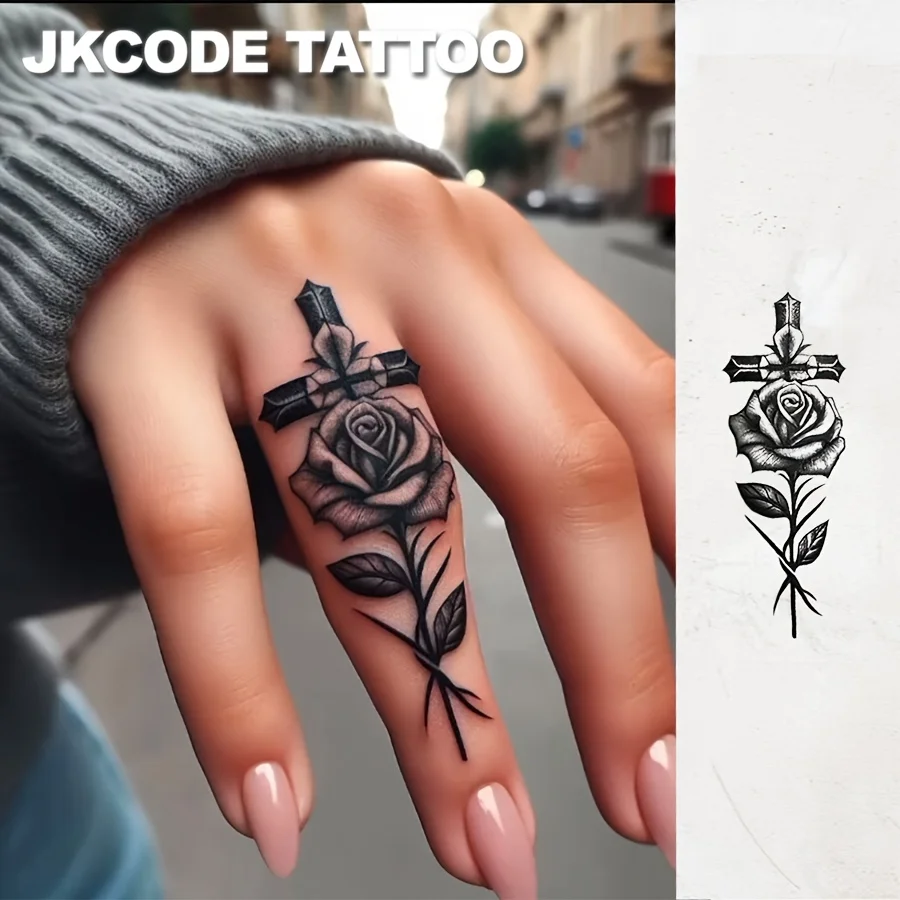 Valentine's tattoo，Rose of the cross， Waterproof, Realistic Fake Tattoos,  Botanical, Face Tattoos, Magic Tattoos, Last 1-2 Weeks - AliExpress, image size:900x900