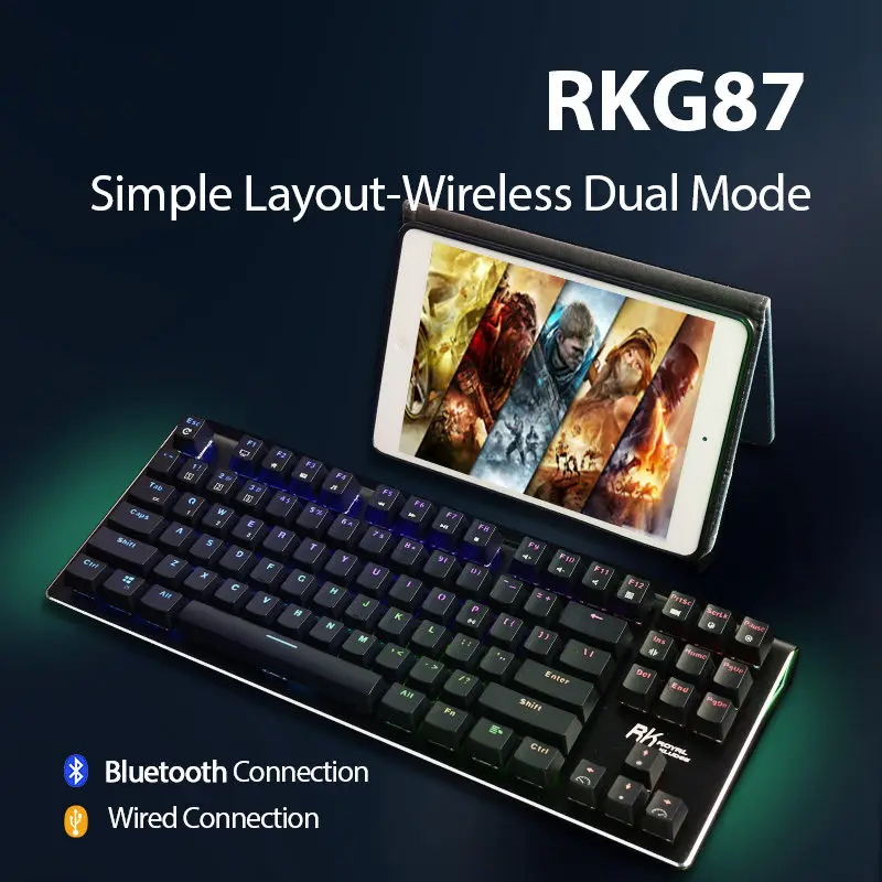 digital keyboard computer RK Royal Kludge Original RKG87 TKL Wireless Mechanical Gaming Keyboard with RGB Backlight 1800mAh Battery Dual Mode Bluetooth touch keyboard for pc