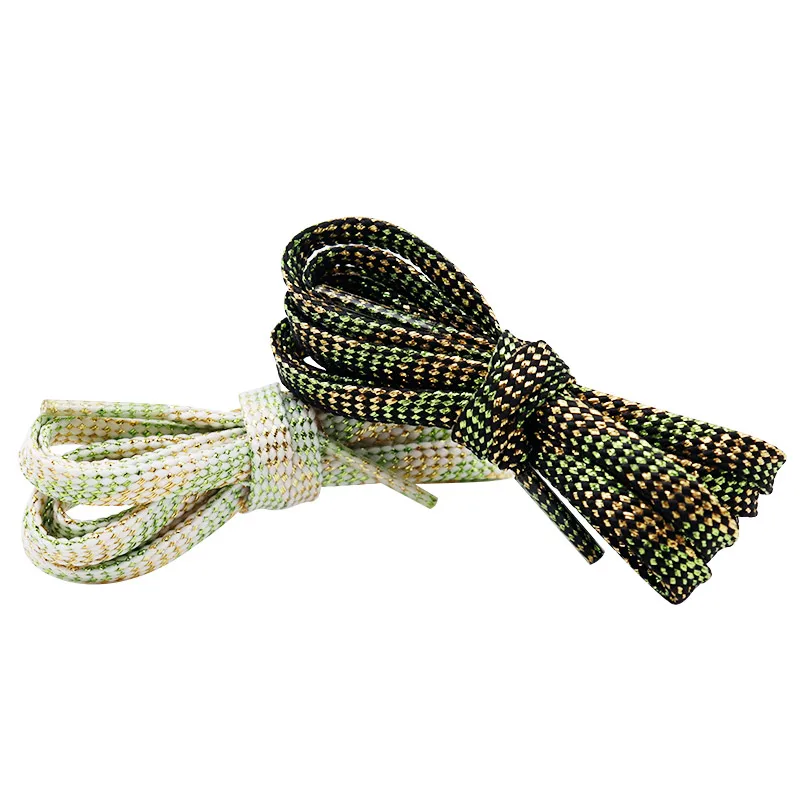 Weiou Lace Accessory 7MM Children Size Cord Gold Wire Metallic Yarn Tape Sneaker Canvas Boot Flat Rope 60-100Cm String Wholesale