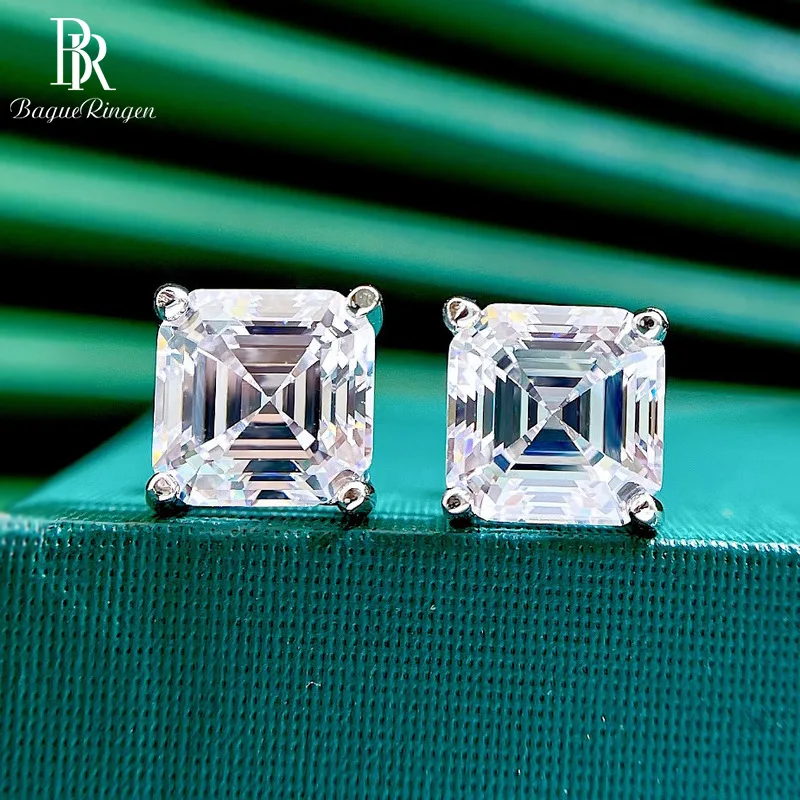 

Bague Ringen 925 Sterling Silver Stud Earrings Simple 7*7mm White Square Gemstone Wedding Anniversary Jewelry Gifts