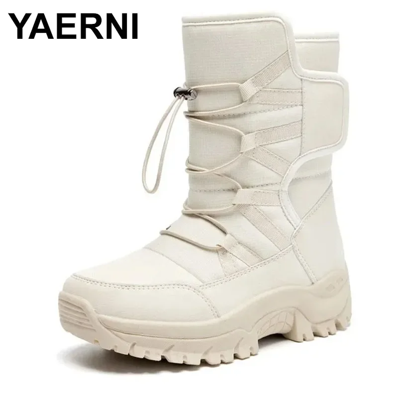

Snow Boots Warm Push Mid-Calf Boots Waterproof Non-slip Winter Boots Thick Leather Platform Warm Shoes Large Size 36-42