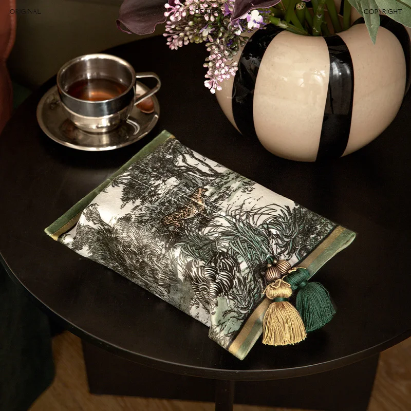 Rectangular Velvet Tissue Box Cover for Vanity Countertop,Decorative Organizer,Retro Holder,Jungle Forest,Living Room 3