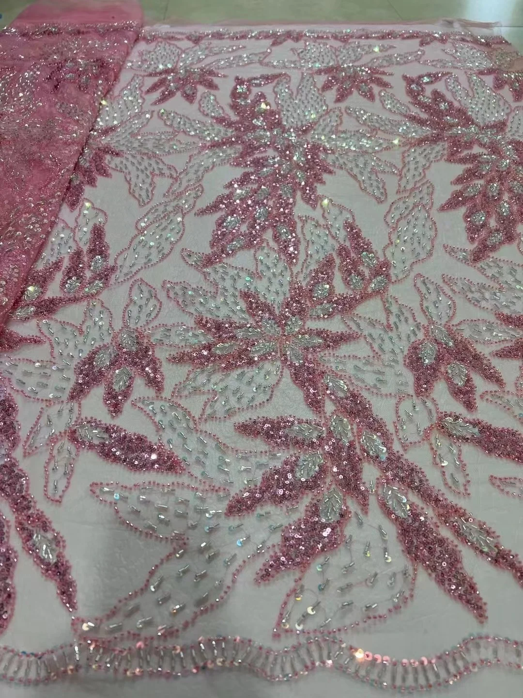 

Exquisite African Handmade Beads Laces Fabrics Luxury Nigerian Sequins Mesh Lace Fabric French Bride Tulle Lace For DIY Wedding
