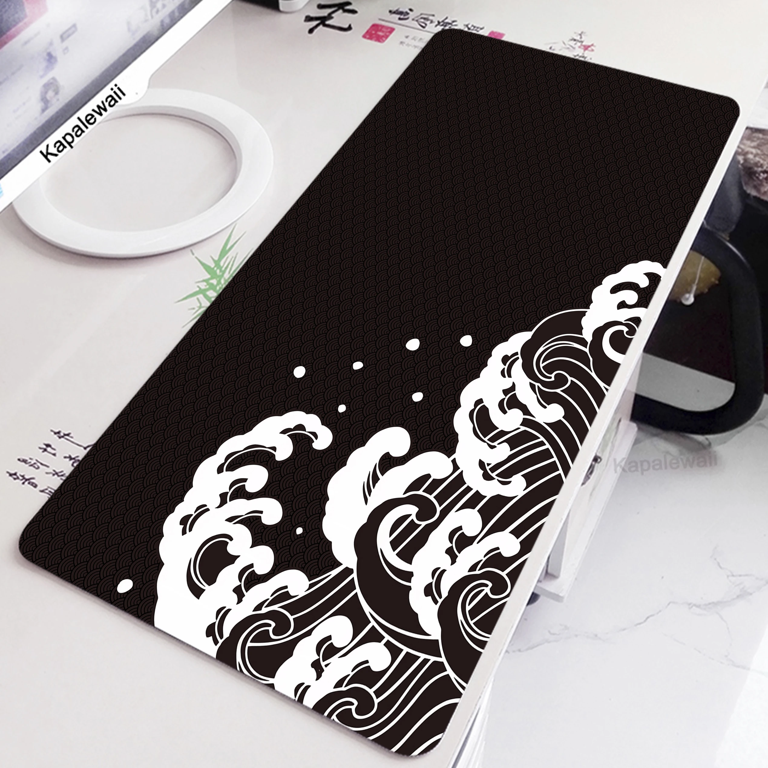 thumbnail image 1 of Alfombrilla de ratón japonesa Great Off Wave para Gamer, alfombrilla de ratón grande en blanco y negro, alfombrilla de ratón XXXL, alfombra de juego, almohadillas de teclado de goma 50x100cm, 1 of 5