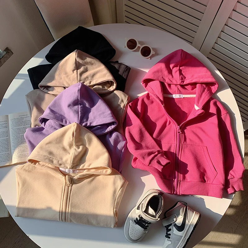 아동용 지퍼 후드, 남아 및 여아용 후드,  얇은 코트 카디건, 상의 착용, 용수철 및 가을, 신상