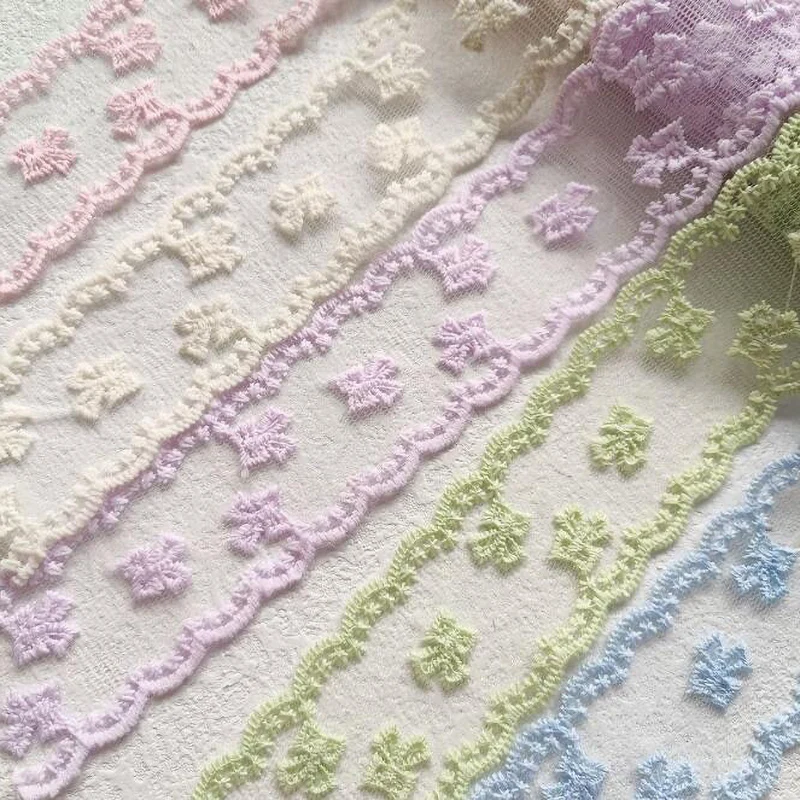 Floral Embroidery Wavy Lace Ribbon for Crafts and Sewing - 2 Yards