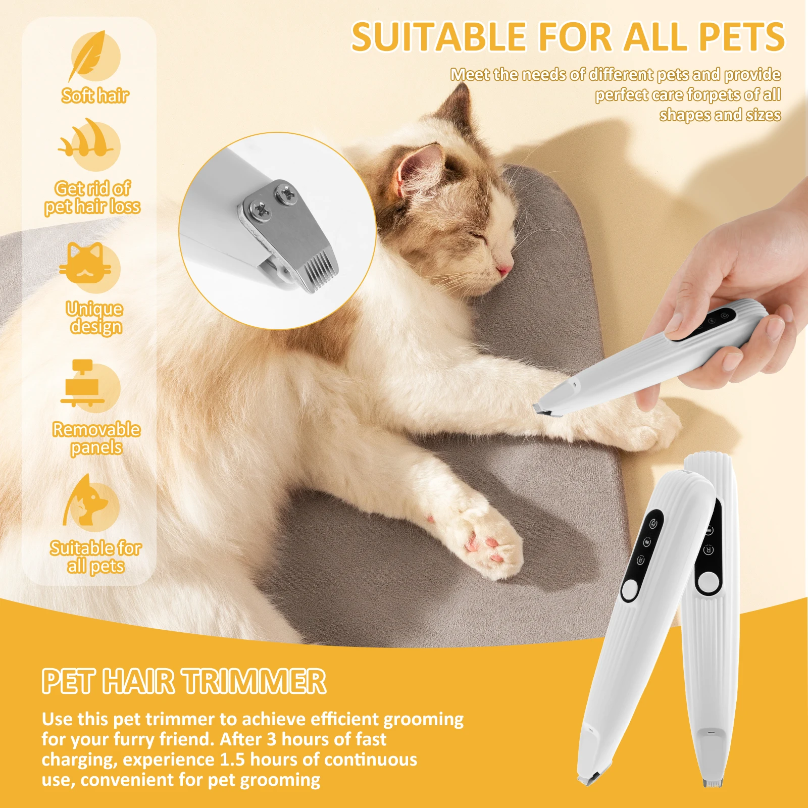 Dog Paw Trimmer LED Light USB Rechargeable Pet Grooming Clippers Low Noise Dog Paw Clippers Portable Dogs Hair Pet