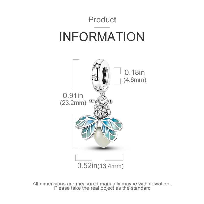 Luminous Glow Firefly Charm Bead Fits Pandora Bracelet Necklace Keychain For Women Silver Pendant Beads DIY Jewelry Fine Gifts