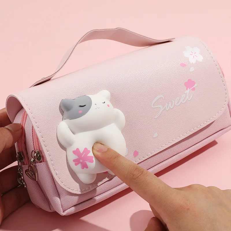 3D Kawaii Pencil Case Sakura 3 Layers Pouch Pen Bag Cute Waterproof