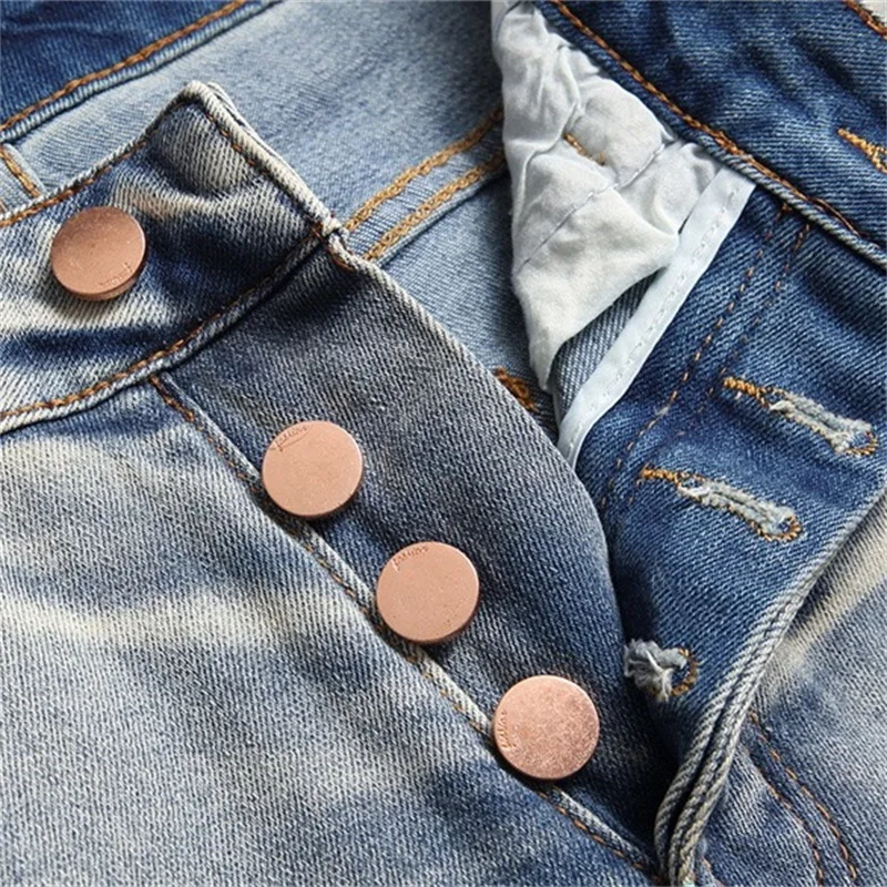 EH·MD® Graffiti Embroidered Jeans Men's Four Seasons Punk Style Elastic High Street Fashion Zipper Slim Fit Gradient Color 2023