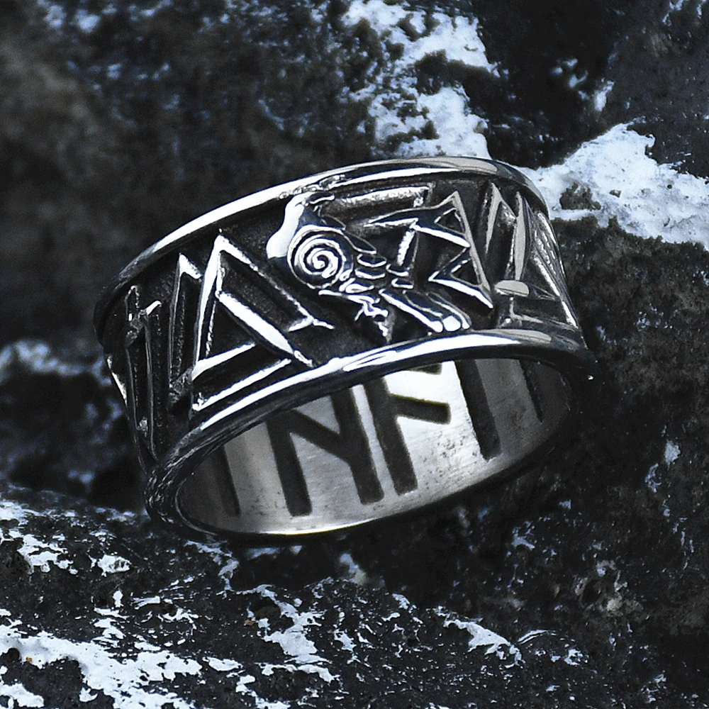 Odin Raven Ring Nordic Viking rune valknut Amulet Ring Stainless