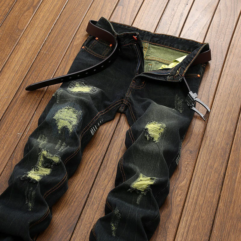 High Quality Straight Denim Brand Motorcycle Jeans Plus Size men's Jeans Ripped Jeans New Style 5