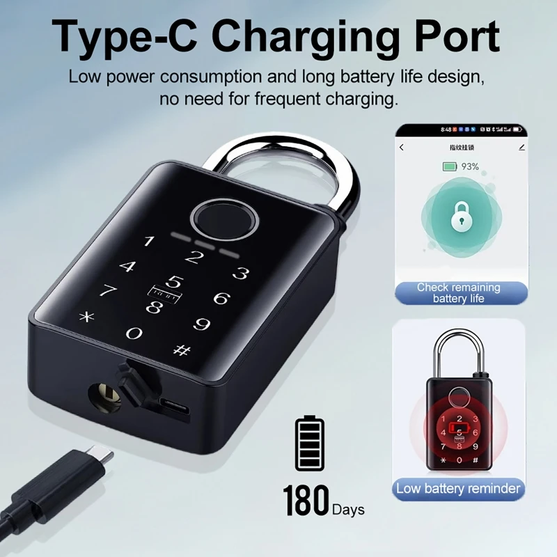 กุญแจล็อคกันน้ำ 7/10 มม. ระบบ Tuya สแกนลายนิ้วมือ บัตร IC รหัสผ่าน กุญแจอิเล็กทรอนิกส์ สำหรับงานหนัก เหมาะสำหรับบ้าน โกดัง โรงรถ 1