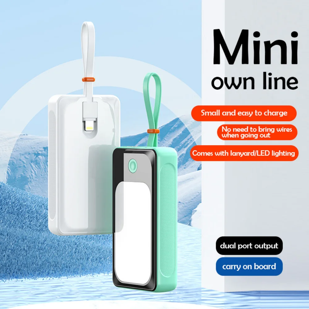 

Compact Portable Rechargeable Batteries Capsule Pocket Design 25000mAh Built-in Cable Charger Battery for iPhone HUAWEI Samsung