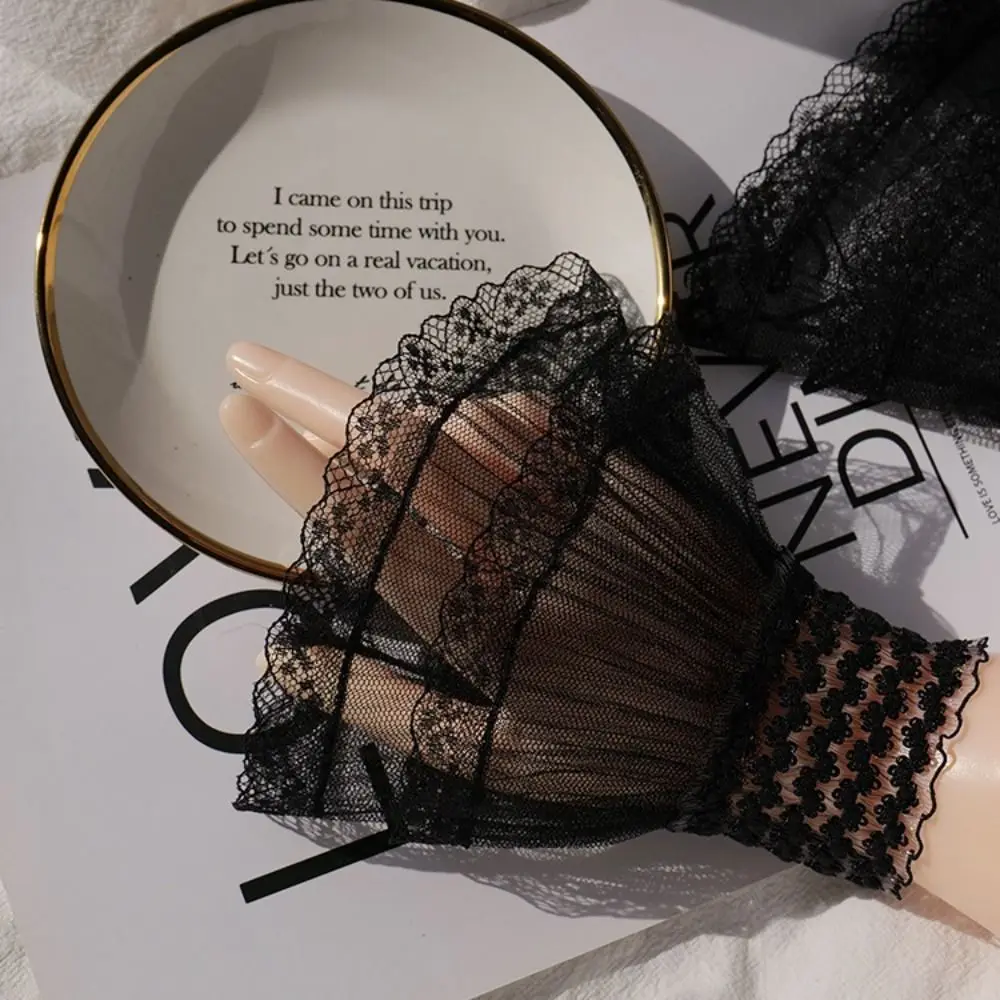 Spring Autumn Detachable Sleeve Cuffs Lace Cuffs Fake Sleeve Ruffles Elbow sunscreen gloves,ice sleeve gloves 1Pair