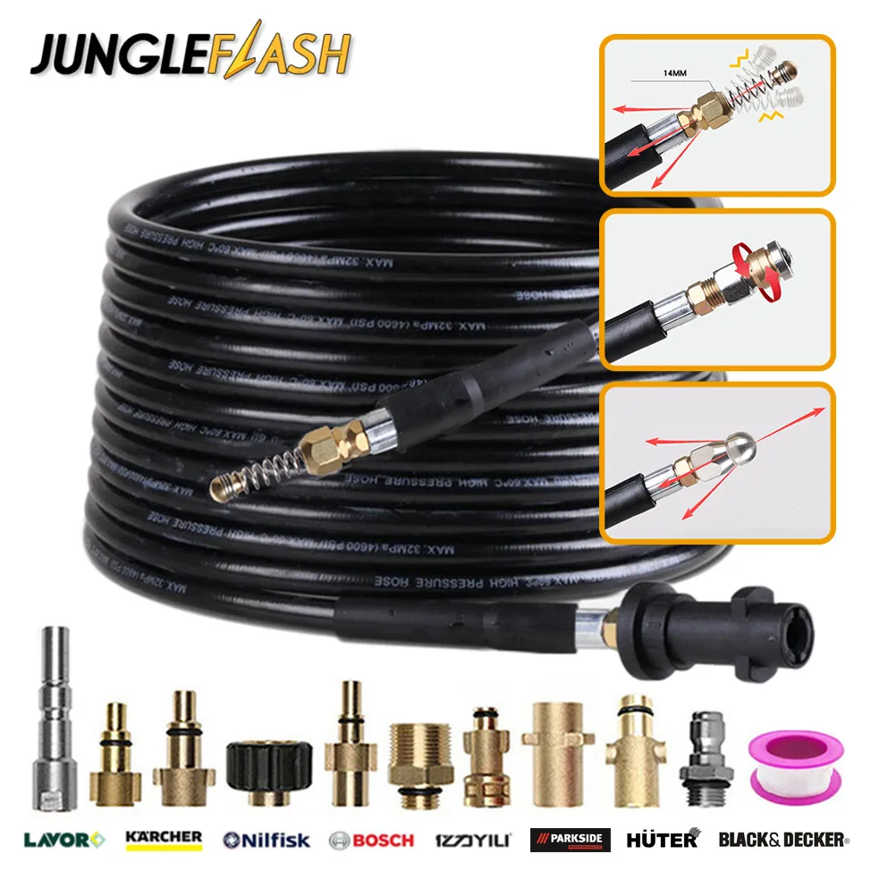 20m Sewer Drain Water Cleaning Hose Pipe Cleaner Kit For Karcher Interskol Huter Hammer Nilfisk
