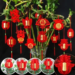 Chinese New Year Decoration Bonsai 3D Flocking Pendants Red Lanterns for Potted Plant Decor Spring Festival Hanging Ornaments