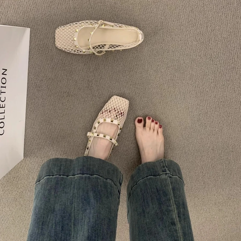 2025 الصيف شبكة مرصعة بأحجار الراين الصنادل المجوف...