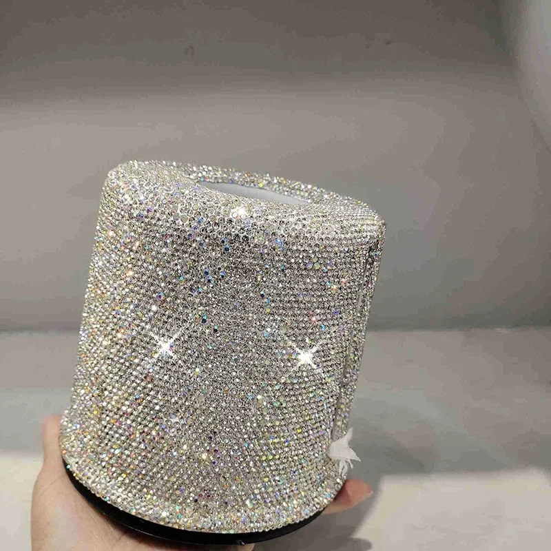 Sparkling Diamond Roller Tissue Box Circular Roll Paper Home Decor Living Room Bedroom Tissue Storage Box Bathroom Accessories 6