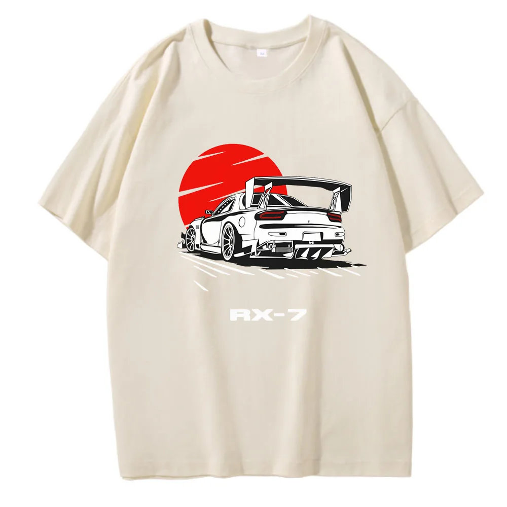 JDM T Shirt Car Drift RX-7 Sundown Tops Male Manga Print Cotton