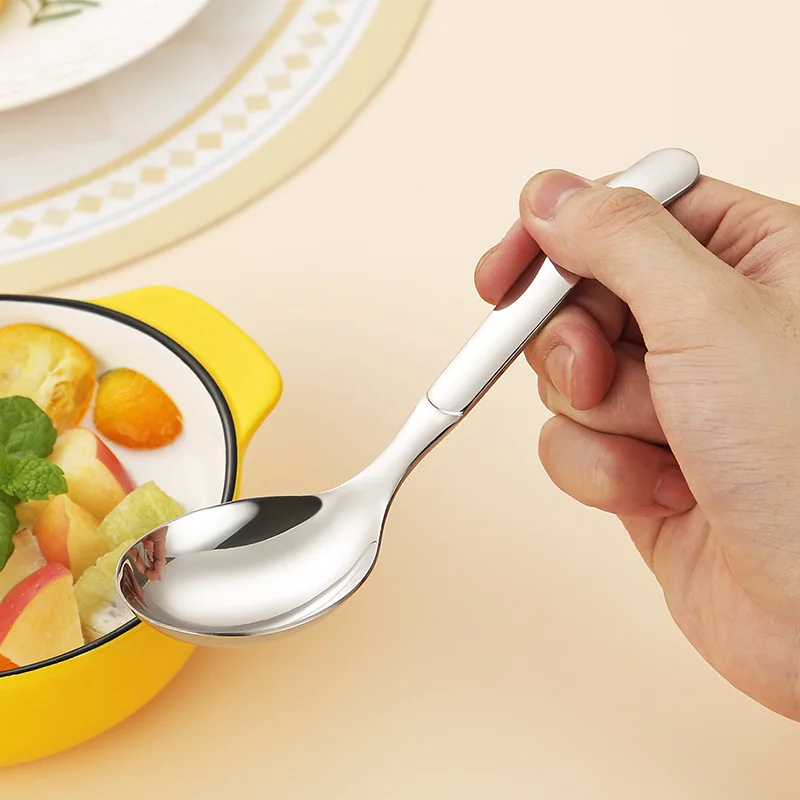 Oukeai 304 Stainless Steel Drinking Spoon Dessert Spoon Household Eating Thickeneded Round Soup Long Handle stainless steel spoon soup spoon