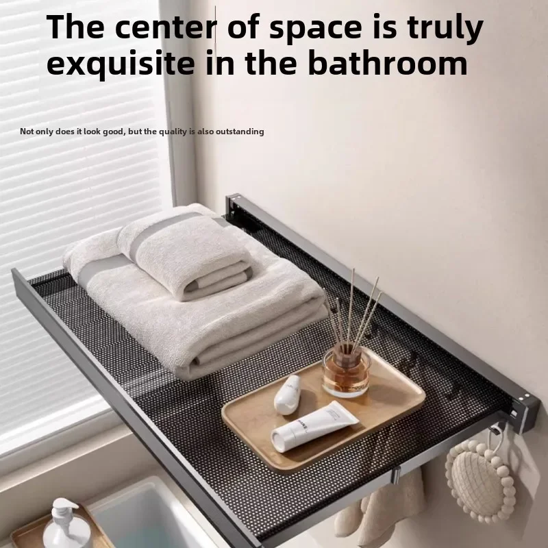 Storage Rack Towel Rack Bathroom Shelf Bathroom Storage Shelf Storage Shelf Bathroom Accessories Shower Rack Bathroom Corner Shelf Foldable Shelf Invisible Bath Towel Rack Bathroom Folding Integrated Perforation-free Bathroom Hanging Clothes Storage Rack Storage Shelf Shelf