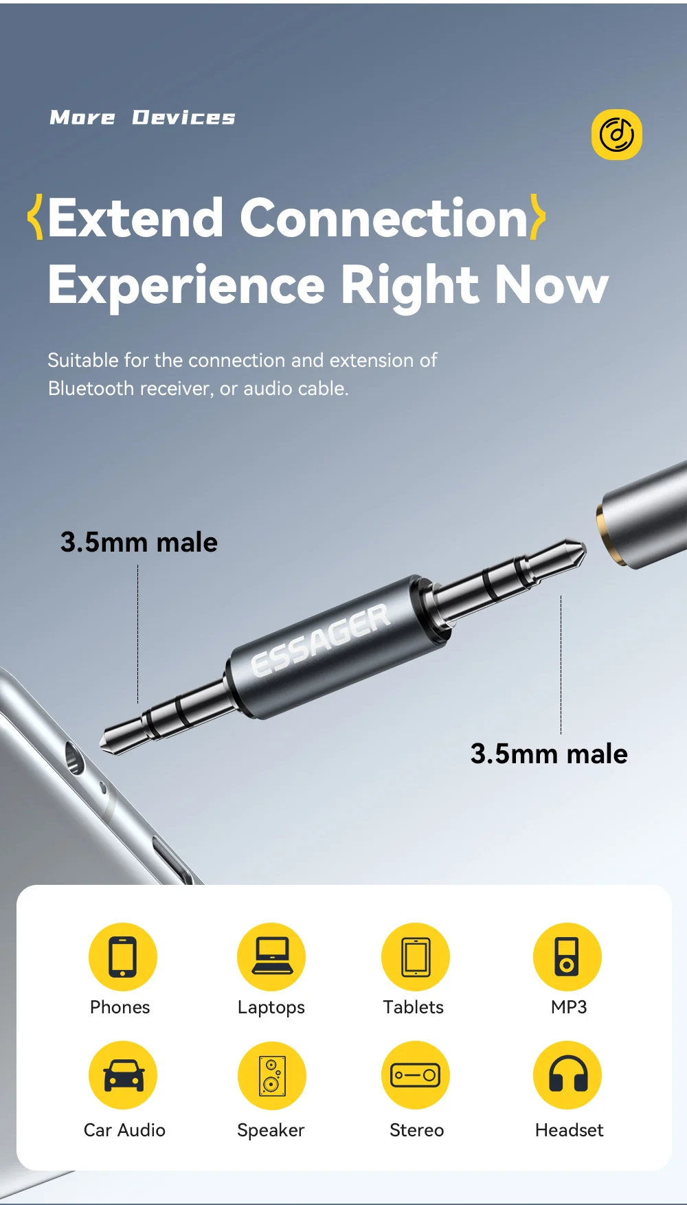 3.5mm Male to Male Jack Audio Adapter For Mobile Phone Headphone Car MP3 Speaker