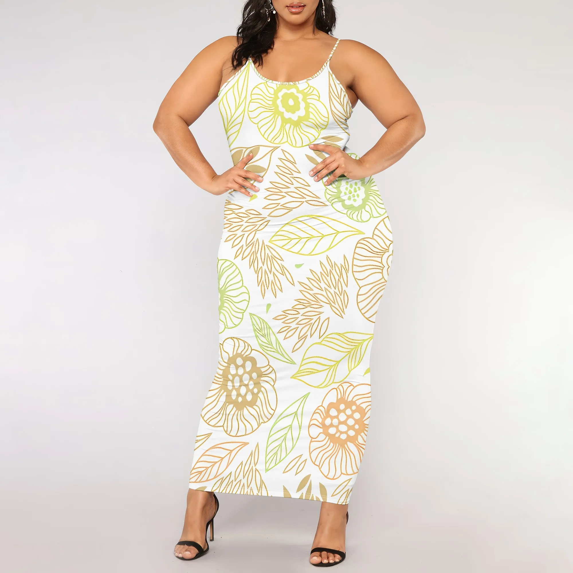 Spaghetti Strap Dresses with Flutter Sleeves Moss Plus Size