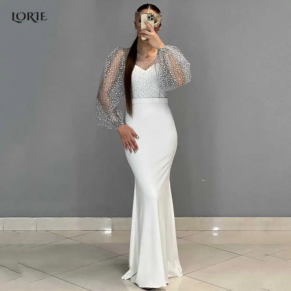 

LORIE Colorful Satin Formal Evening Dresses Elastic Dubai Mermaid Celebrity Gowns Bodycon Puff Sleeves Saudi Arabia Party Dress