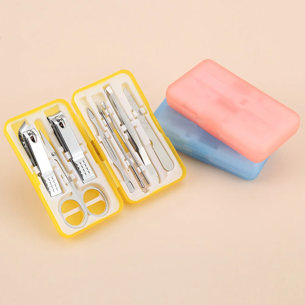 Nail Set 8 Pieces Stainless Steel With Coloful Plastic Box For Personal Nail Beauty