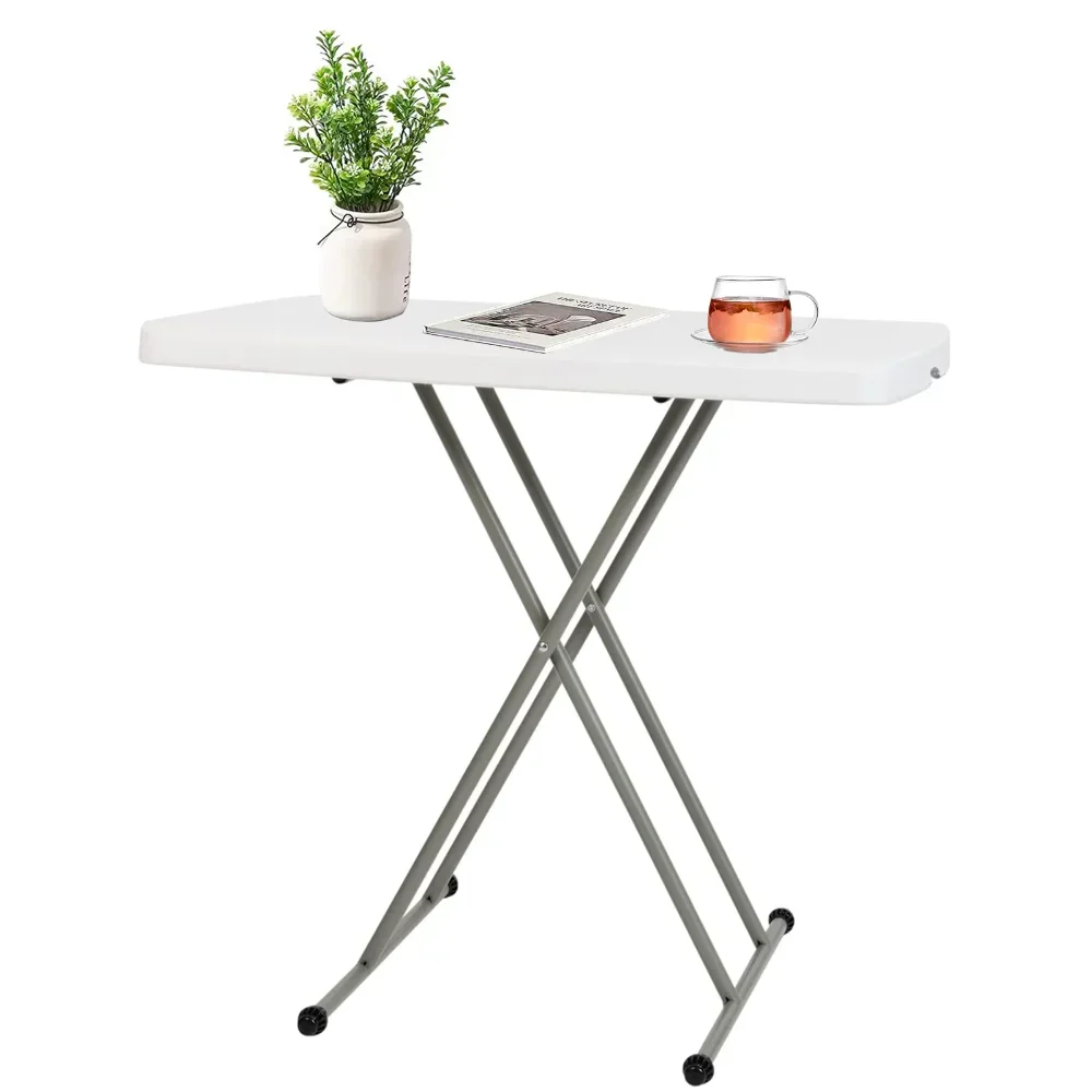 

30 Inch TV Tray and Lightweight Dinner Table with X Legs and Hard Plastic Top, 19"-28", White