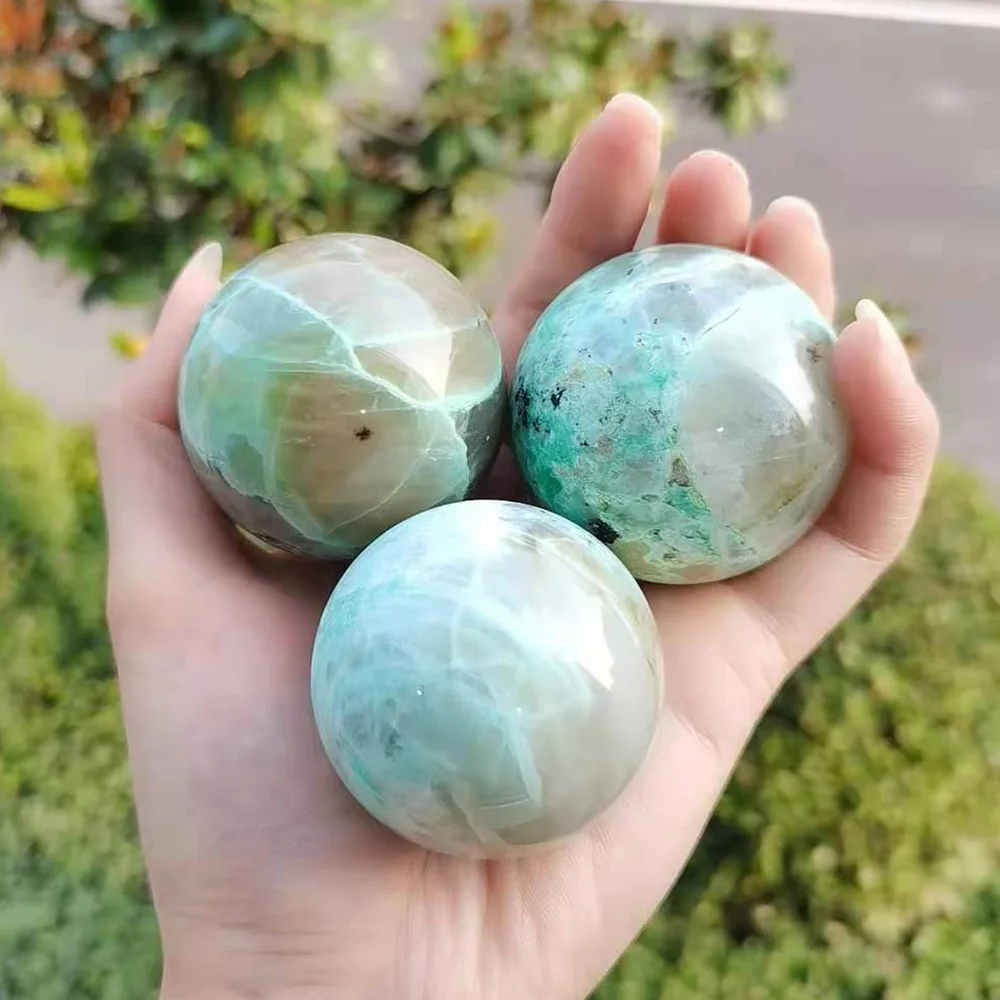 

1KG Natural High Quality Beautiful Polished Flash Ball Gemstone Green Moon Stone Sphere Healing Crystals For Gift Decoration