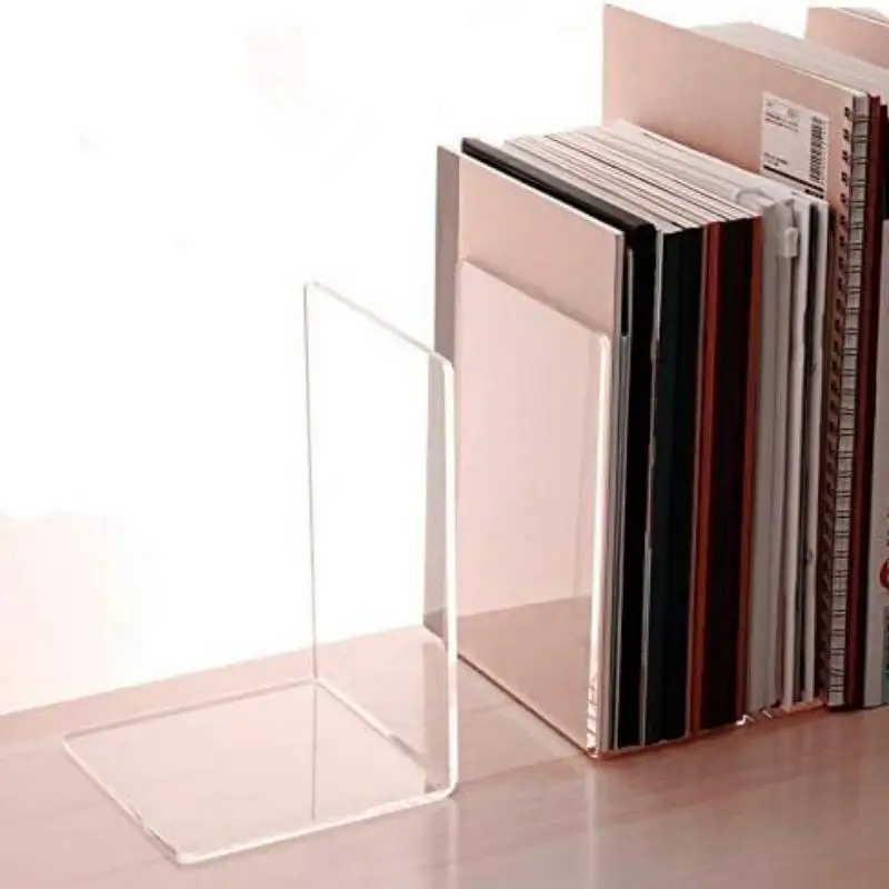8 Pieces Bookends Clear Bookends for Shelves Heavy Duty Book Ends and Desktop Organizer Book Stopper for Books/Movies/CD