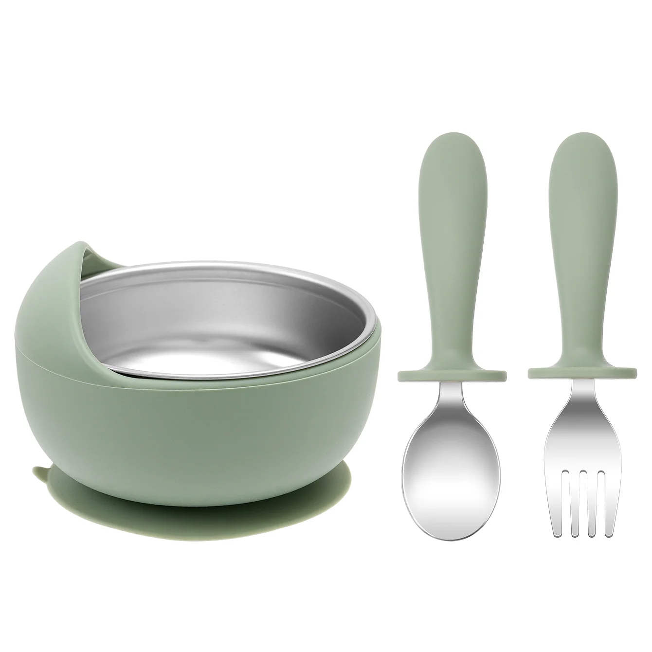 Silicone Baby Feeding Set - 3 Suction Bowls With Spoons & Forks, 100% Food Grade