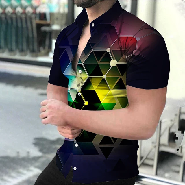 Summer Fashion Men's Social shirts Turn-down Collar Buttoned Shirt Casual Starry Sky Print Short Sleeve Tops Mens Clothing S-4XL DX-1435