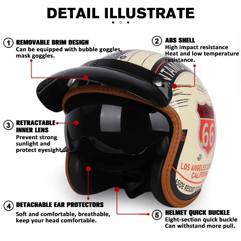Uchoose 3/4 Retro Open Face Motorcycle Helmet 6