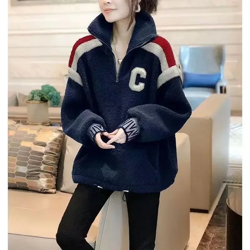 New Autumn Winter Women Golf Clothing Embroidery Tennis Jacket With Loose Design Golf Wear Plush Casual Thickened Top Wear