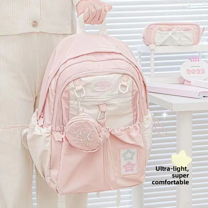 New Ins Style Lightweight Drawstring Backpack Unisex Nylon Large Capacity Dual Shoulder Bag for High School College Students 5